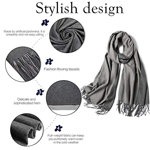 SOJOS Women Men Reversible Large Soft Cashmere Wool Wraps Shawls Scarf SC302 with Dark Grey&Light Grey - Thumbnail 3