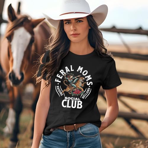 Image of Mama Shirts for Women Cool Feral Moms Social Club T-Shirt Vintage Western Graphic Shirt Funny Mothers Day Tee Tops