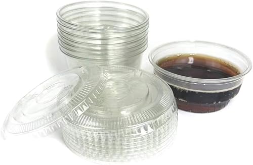100 juegos de vasos de plástico ultra transparentes de 5 onzas con tapas planas sin ranuras para cupcakes, helados (100 juegos de taza de postre de