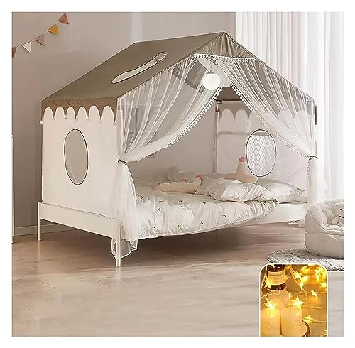 Moustiquaire pour lit d'enfant avec cadre en bois complet et rideaux élan