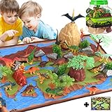 Dinosaur Toys Kids Play Set - 51 Piece Playset of Realistic Dinosaurs Figures in a Bucket Incl Dinasors, Trees, Rocks & 2 Playmats - Lots of Dinosour Fun & Adventure, for Boys & Girls Age 3+