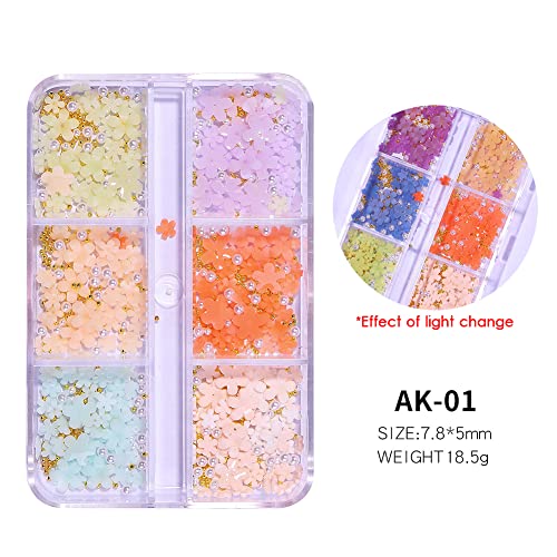 2 Boxes 3D Flower Nail Charms For Acrylic Nails, 12 Grids 3D Nail Art Flowers, Rhinestone White Pink Blue Cherry Blossom Light Change Spring Summer Acrylic Flowers For Nails With Pearls Manicure Diy Nail Decorations (Flower) #TOP2