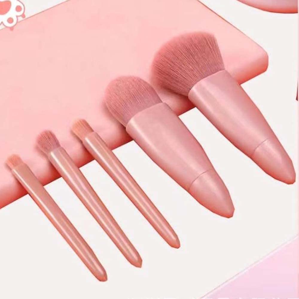 C2SK Mini Makeup Brushes Kit Multi-Functional Portable Square Shape Cosmetic Brushes Set With Mirror 5pc Make up Brushes Set For Travel Foundation Makeup Brush Set (Multicolor) 2