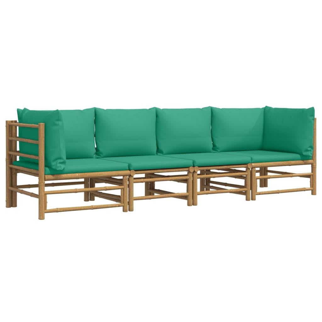 vidaXL 4 Piece Bamboo Patio Lounge Set with Cushions - Comfortable Outdoor Furniture, Easy Assembly, Natural Material, Green Cushion
