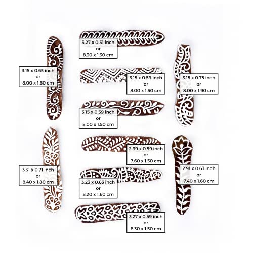 Image of Hashcart | Set of 10 | Handcarved Wooden Finger Shaped Blocks for Henna Mehendi, Wooden Blocks for Block Printing Stamps, Saree Border Clay Pottery Tattoo