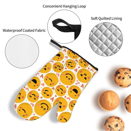 Resistant Non-Slip Potholders Oven Gloves and Pad Emoticon Patterns Oven Mitts and Pot Holders Set for Baking Cooking BBQ - immagine 4