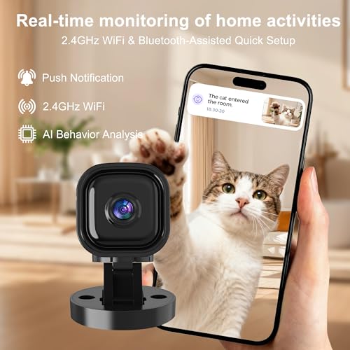 Mini Camera for Home Security,2K Indoor Camera,2.4G WiFi Cam,Black | 30-Day Long Battery Life,AI Humanoid Detection,Enhanced Night Vision,Pet Monitor - Image 1
