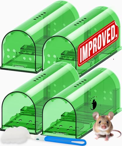 Motel Mouse Humane Mouse Traps No Kill Live Catch and Release 4 Pack - Reusable, Easy to Use & Clean, No Touch Release, Sensitive Includes Cleaning Brush, Instruction Manual & Video - Mousetrap Indoor