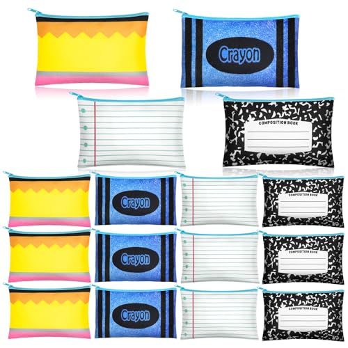 Demonwer 12 Pcs Back to School Gifts Pencil Case 4 Style Patterns Pencil Pouch Cute Pencil Box Pencil Bag for Classroom Prize Back to School Favor Supplies
