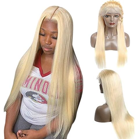 Ubetta Blonde Straight Human Hair Lace Front Wigs 613 Pre Plucked Natural Hairline with Baby Hair Glueless 13x4 Frontal Lace Wig Free Part Bleached Knots Blonde Human Wigs for Women 150% Density 16" Cover