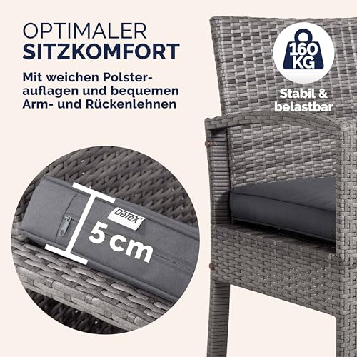 Casaria® Gartenmöbel Set Wetterfest 4 Personen Outdoor inkl. Auflagen Polyrattan 2 Sessel Gartenbank Tisch Garten Terrasse Balkon Möbel Lounge Grau