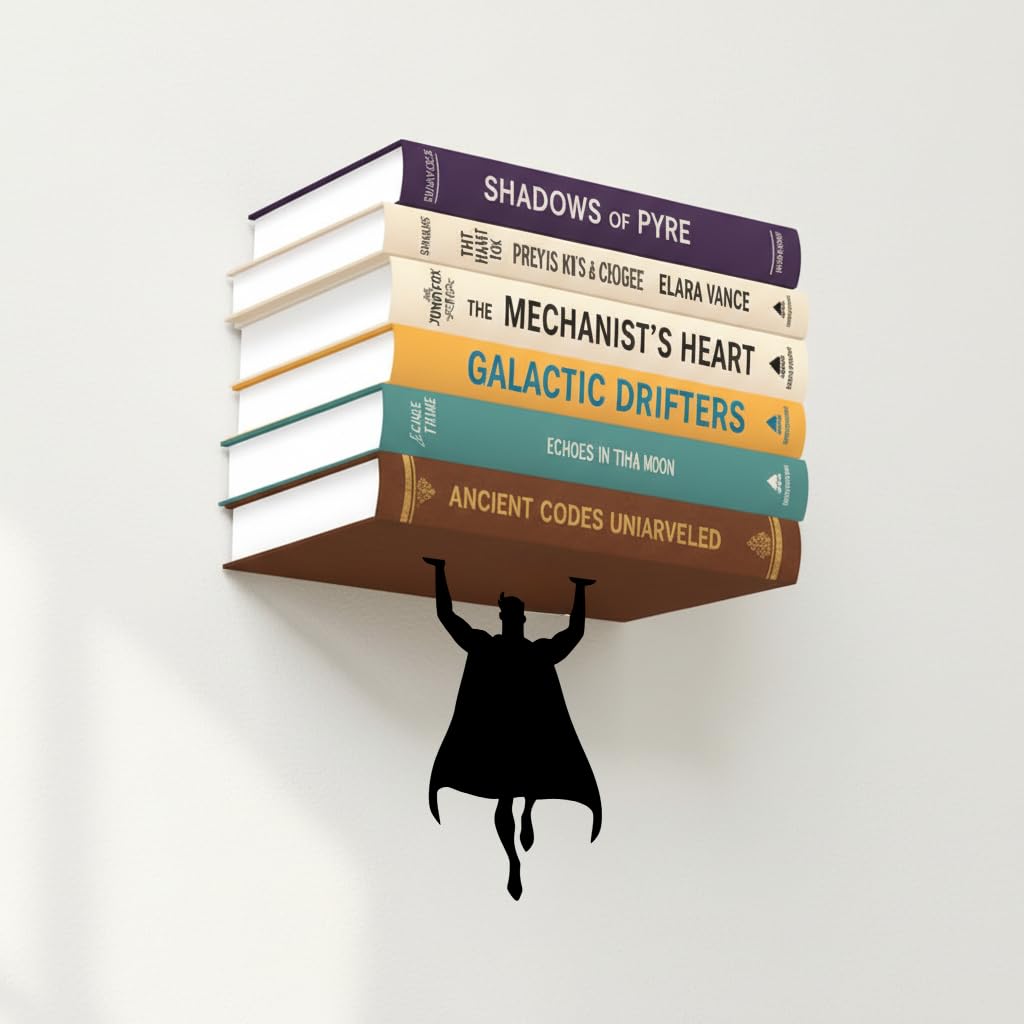 Metawood® Illusion Bookholder | Wall Mounted Book End | Superhero Bookshelf | Decor for Kids Room, Invisible Metal Book Holder Heavy Duty (Superman-2)