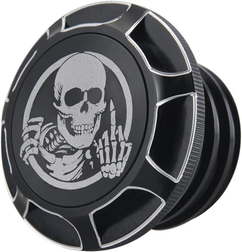 Black Gas Cap Fuel Oil Tank Cover For Harley Touring Road King Softail Dyna Sportster XL 1200 883 X48, Right hand threads with the Middle Finger Skull (Black)