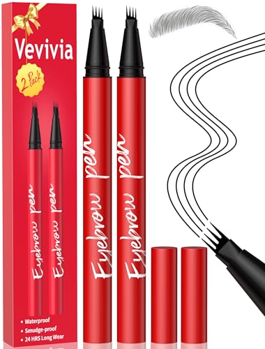 Vevivia Beauty Eyebrow Pencils for Women - Eyebrow Pen 2 Pack, Precise 4-Tip Brow Pencil for Natural-Looking Fuller Brows, Hair-Like Strokes for All Brow Types, Last All-Day Brow Pen, Black