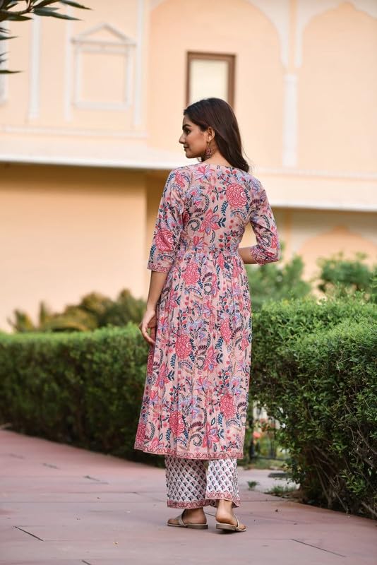 Image of PRISTINO Women's Rayon Floral Print Anarkali Kurta And Trouser With Dupatta Set