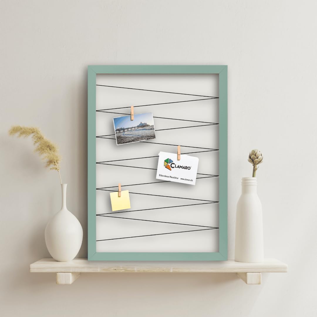Clamaro 'Collage Flex' Cornice Portafoto 70 x 90 cm | Salvia | Cornice per foto collage con elastici e mollette fotografiche | Ideale come galleria per foto o cartoline