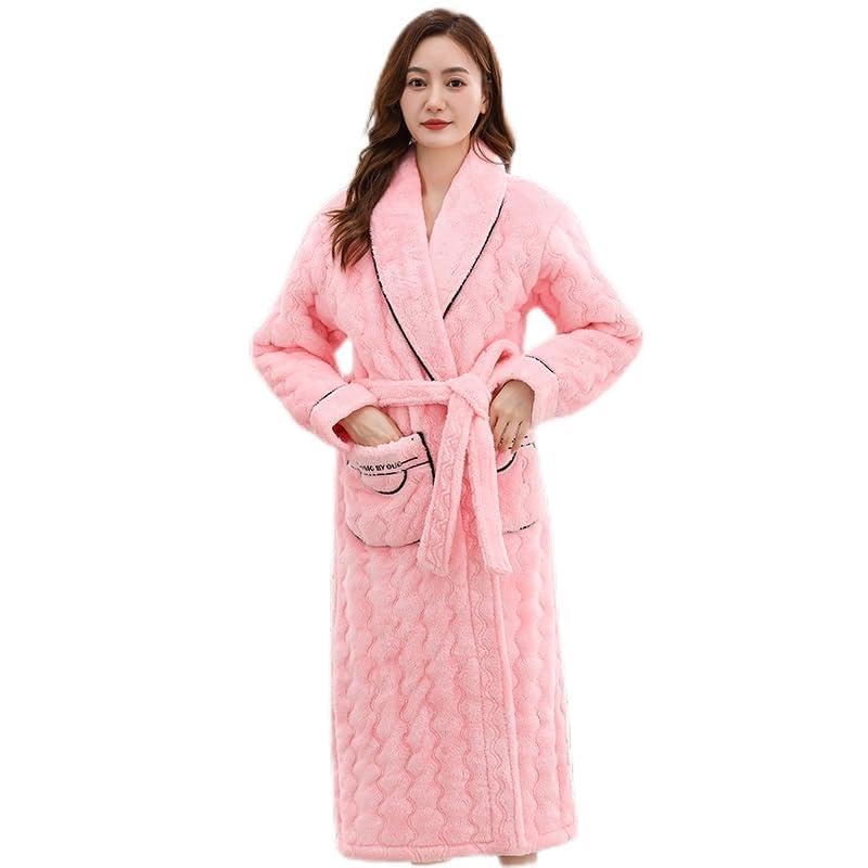 A Luxury Red Flannel Quilted Robe Female Thick Elegant Dressing Gown Warm Belted Women's Bathrobe Winter Long Robe Women Bath Robe (Color : ZY2682, Size : M)