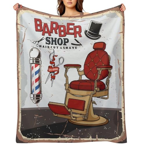 INSFBRB Vintage Barbershop Soft Flannel Blanket,Haircut and Shaving of Hair