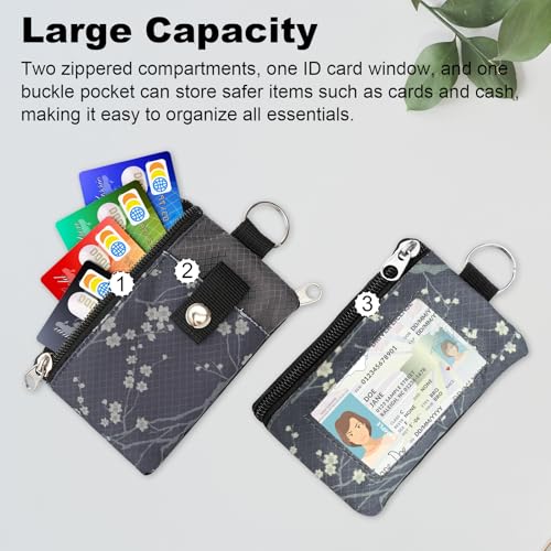 Image of Minimalist RFID Wallet with Lanyard, Multi-functional ID Case with 2 Zipper Pockets and Key Chain for Men and Women, Tactical Badge Pouch Cards Holder, Coin Purse for Travel Sports - Two-Tone