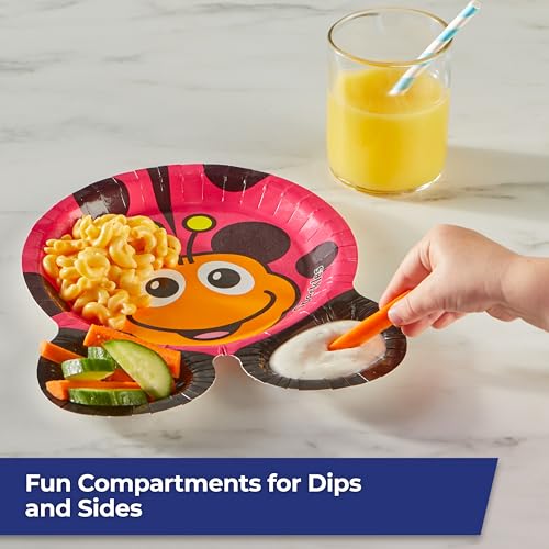 Image of Hefty Zoo Pals Party Editon 7.75 Inch Paper Plates with Two Dipping Compartments and 10 Fl. Oz. Plastic Cups for Parties or Everyday Use (20 plates, 25 cups)