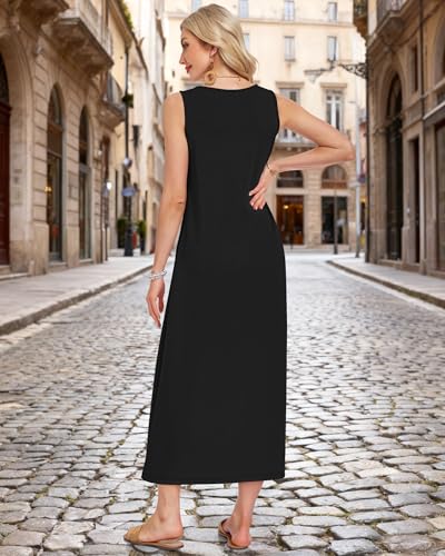 MISFAY Sleeveless Maxi Dress V-Neck Wrinkle-Free Sundress Black — view 5