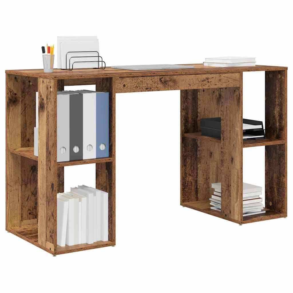 Scrivania in legno vecchio, 130 x 50,5 x 75 cm, con 2 ripiani, grande scrivania per computer, robusta e moderna, per casa, ufficio, gioco, camera dei ragazzi