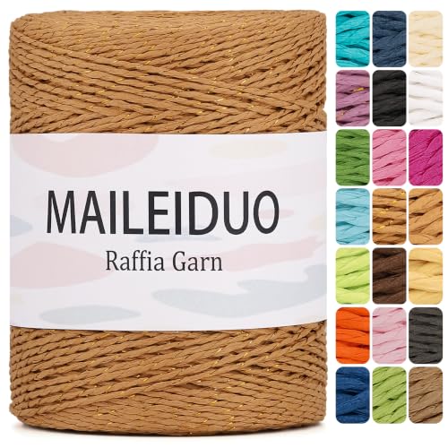 Image of Raffia Yarn for Crochet Bags Raffia Ribbon for Gift Wrapping 2mm X 328 Yards Raffia String Paper Ribbon Yarn for Sun Hat Beach Bag Crochet Crafting DIY Crafts