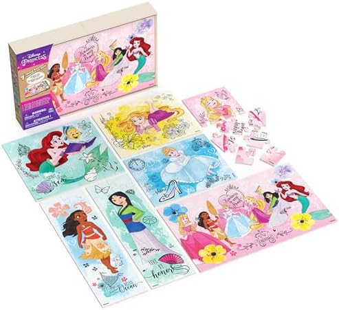 Spin Master Games, Disney Princess Puzzles, 7-Pack, Jigsaw Kids Puzzles, 12, 16, & 24 Pieces, Featuring Ariel, Tiana, Rapunzel, Pocahontas, Storage Tray, for Ages 4 & Up - 1