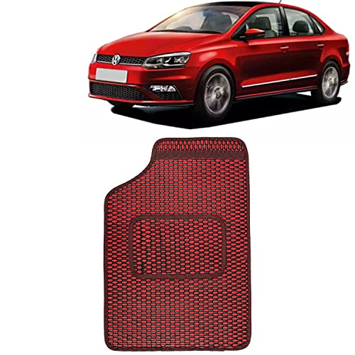 Image of Kingsway Dotted Design Car Floor Foot Mats Universal Fit for Volkswagen Vento, Model Year : 2017 Onwards, Water and Dustproof, Color Red, Set of 5 Pieces