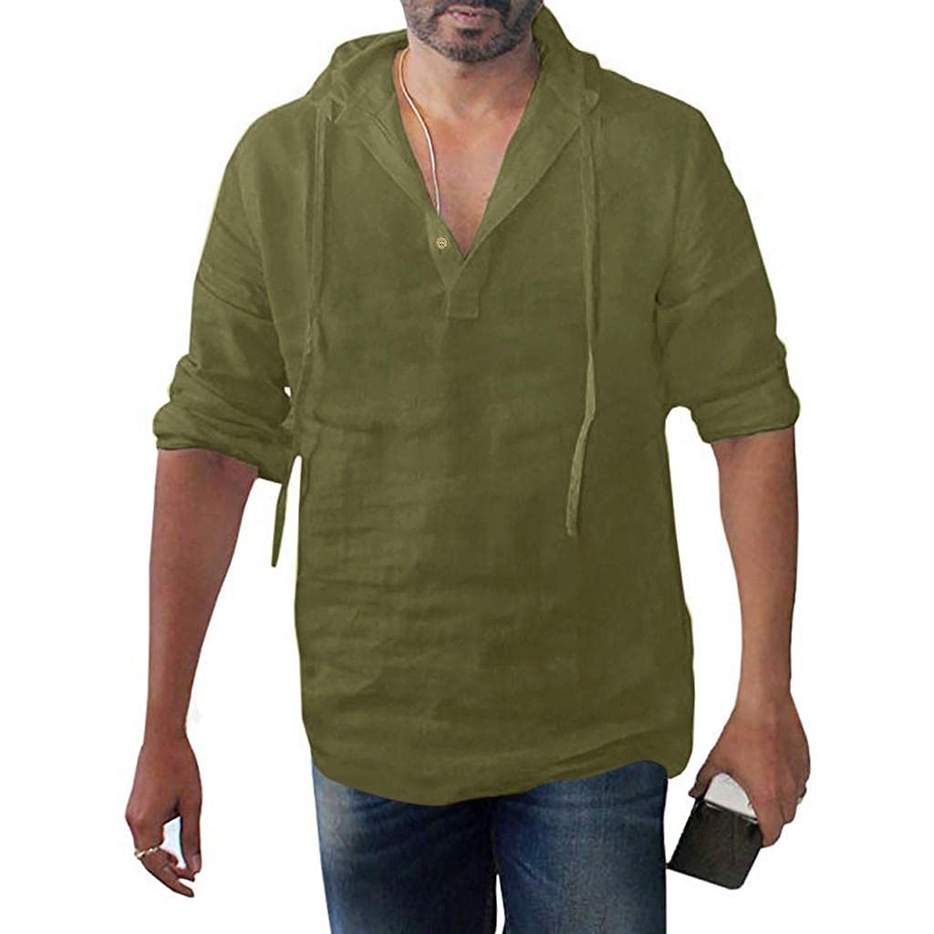 Zhiyao Camisa de lino para hombre, camisa de verano de manga larga/manga corta, camisa de ocio, camisa de negocios, corte regular, camiseta básica de verano, camisa de playa para hombre