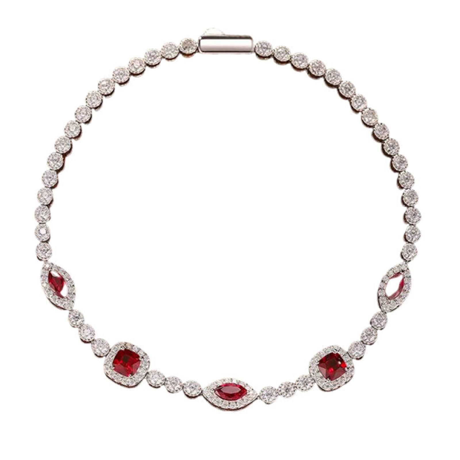 Donna Bracciale Oro Bianco 9 Kt / 14 Kt / 18 Kt 750, Quadrato e Marchesa con Rubino Creato da 1,25 ct e Moissanite, Lunghezza 16 CM, Bracciale Catena Rosso Argento Donna