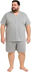 Pijama Masculino Adulto Plus Size Botão Tamanho Grande G1 G2 G3 Manga Curta Gola V