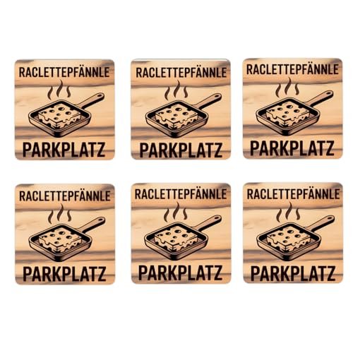 Raclette-Pfännle 6er Set Untersetzer aus Holz Lustige Holzuntersetzer für Raclette-Abende um das heiße Pfännchen abstellen zu können