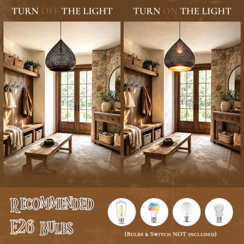 Image of Plug in Pendant Light for Ceiling Black Hanging Light Moroccan Lamp