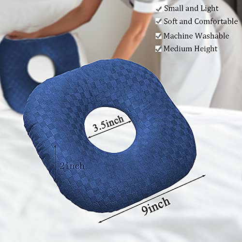 Image of Ear Piercing Pillow for Side Sleepers, Pillow with an Ear Hole for CNH and Ear Pain Ear Inflammation Pressure Sores, O-Shaped Side Sleeping Pillow, Ear Guard Pillow(Dark Blue)