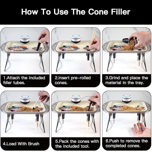 Horns Bee Grinder Rolling Tray – with Herb Grinder & Pre Rolled Cones Loader | Accessories Kit for King Size & 1 1/4 Size | Rolling Machine | Mess-Free Cone Roller with LED Light (Kiss) - Image 2