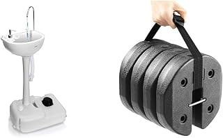 SereneLife Portable Camping Sink w/Towel Holder & Soap Dispenser-19L & ABCCANOPY Easy Canopy Weights with Lock Design for Wind Resistance, No Sliding, Stably Secure Tents