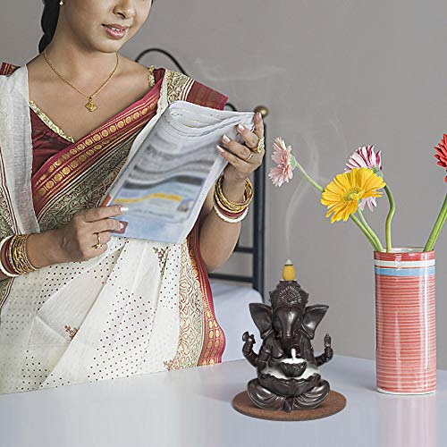 Comsaf Waterfall Backflow Incense Burner Ceramic, Handmade Censer Incense Cone Holder Fountain, Aromatherapy Elephant Ornament Home Decor Porcelain Yoga Meditation Relaxation Office Gift, Ganesha #TOP6