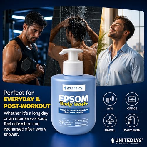Image of UNITEDLYS Epsom Body Wash with India's 1st Double Magnesium Complex 300ML | Epsom Salt Refreshing Shower Gel for Recovery & Deep Cleansing | Menthol, Turmeric & Arnica Infused Formula | Suitable for All Skin Type