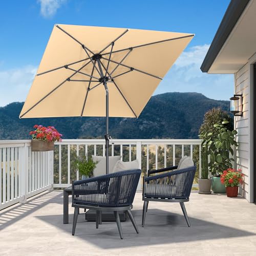 PURPLE LEAF Sonnenschirm 200 x 200 cm Alu Terrassenschirm knickbar Gartenschirm mit Kurbel Markt Tisch Schirm UV-beständig für Garten Balkon Beige