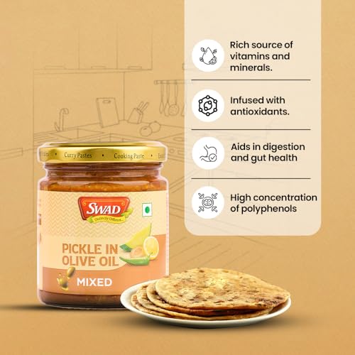 Image of SWAD Mixed Pickle in Olive Oil 200g | Spicy Mixed Achar with Made with Premium Olive Oil | Made with Fresh Mango, Carrot, Lime, Green Chilli, & Traditional Spices