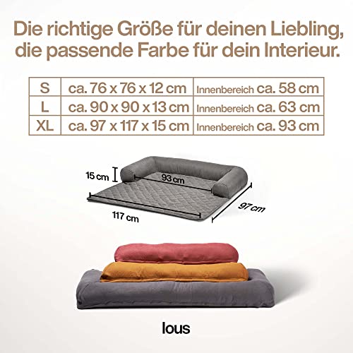 Lous Sofaschutz Hund – Hundedecke Sofa Hundebett Couch – Handgefertigte Hundematte mit Rand – Waschbar bis 90 Grad und besonders kuschlig – Größe: XL ca. 117x97x15cm (Braun)