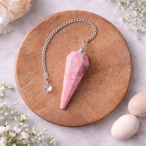 Image of Rhodonite Point Pendulum | Natural Gemstone Dowsing & Divination Tool for Reiki, Chakra Balancing, Meditation, Energy Healing & Spiritual Guidance 1 pc