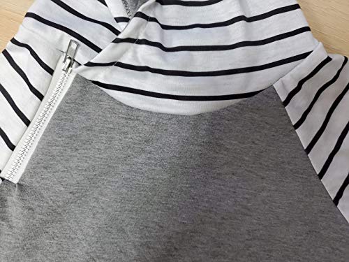 4-13T Girls Fall Winter Tops Splicing Striped Printed Zipper Hooded Sweater with Pocket4