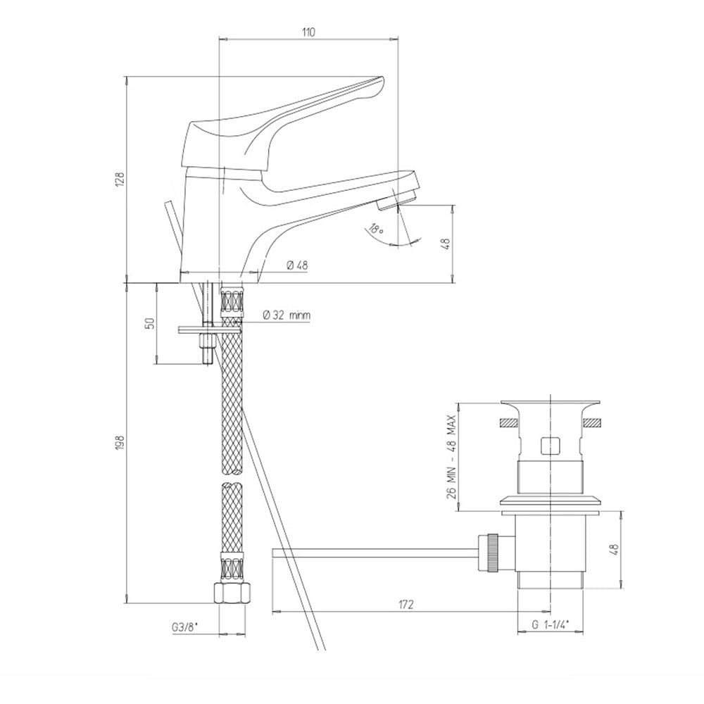 Miscelatore monocomando rubinetto per lavabo con piletta di scarico, Pilot Paini, colore cromo