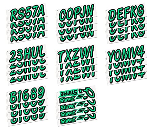 Image of STIFFIE Whipline Solid Sea Foam Green /Black 3 inch Alpha-Numeric Registration Identification Numbers Stickers Decals for Boats & Personal Watercraft