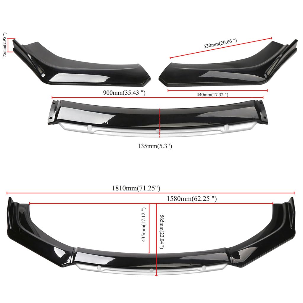 Paraurti Anteriore Auto per Alfa Romeo Mito 2008-2019,Spoiler Anteriore Kit Splitter Labbro Paraurti Aerodinamiche Accessori Esterne Parti,A-White