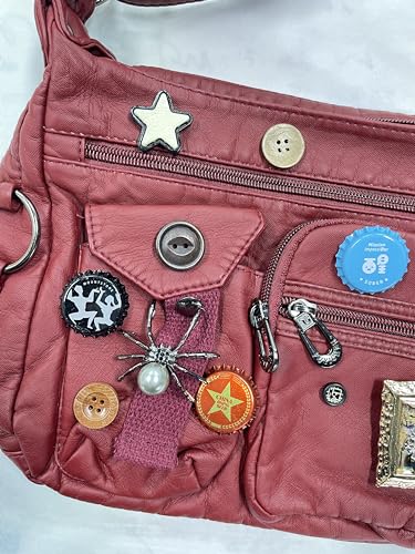 Vintage Y2K Crossbody Bag for Women- Adjustable Strap, Retro Button Design, Multi-Pocket PU Leather Bag4