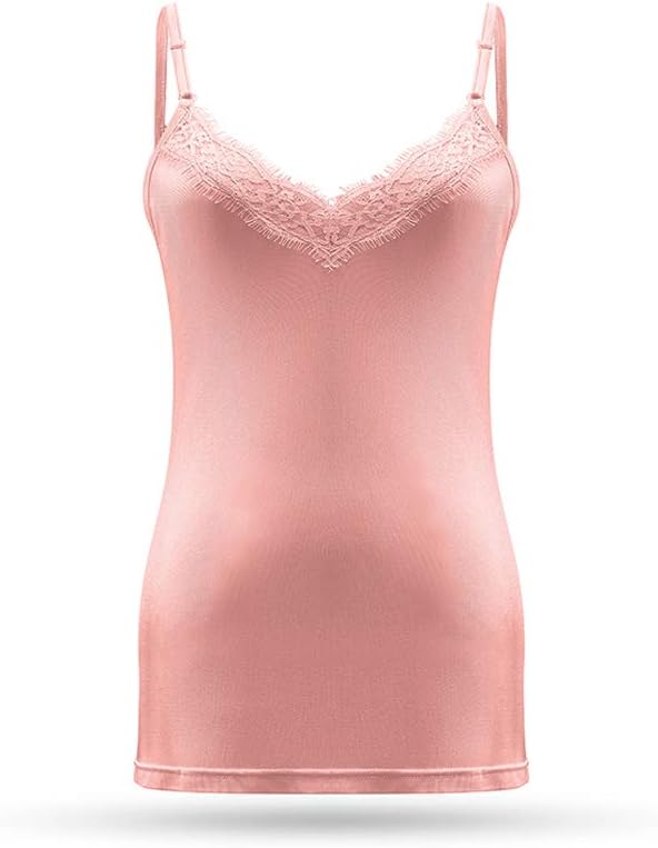 SilRiver Silk Women's Camisole Deep V-Neck Tank Tops Lace Cami Tops for Women Undershirts