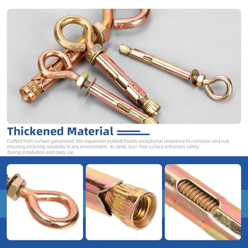 Image of Glarks 8pcs M8 Concrete Eye Bolts, Carbon Steel Expansion Screws Closed Hook Bolts, Colored Zinc Plated Expansion Eye Bolt Screw Anchor for Wall Masonry Concrete Expansion Heavy Duty Bolts